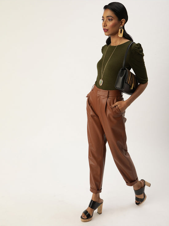 Veni Vidi Vici Olive Puff Sleeve Top