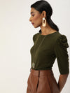 Veni Vidi Vici Olive Puff Sleeve Top