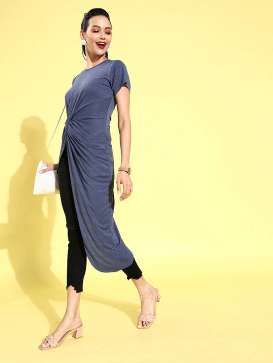 Veni Vidi Vici Indigo Asymmetric Hem Long Top