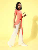 Veni Vidi Vici Peach Asymmetric Hem Long Top