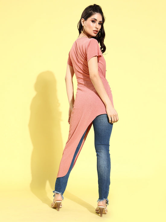 Veni Vidi Vici Salmon Asymmetric Hem Long Top