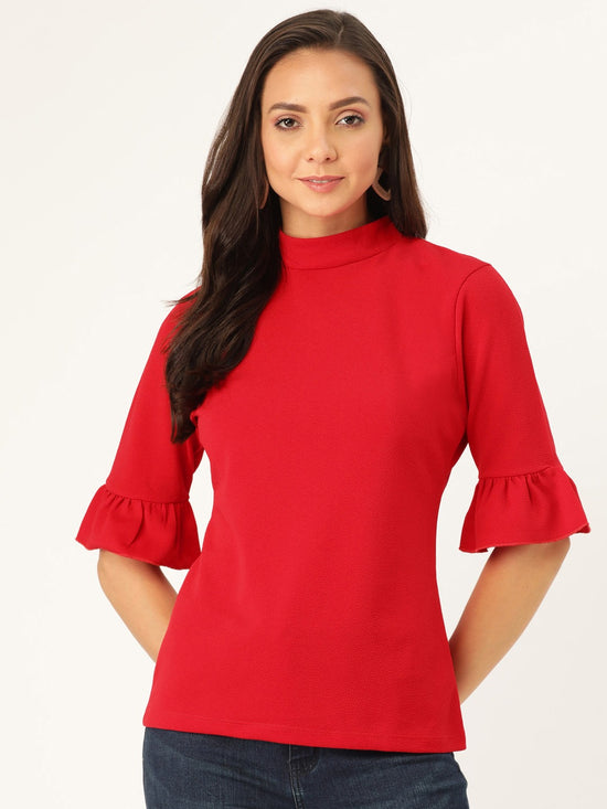 Veni Vidi Vici Red Frilled Sleeve Top