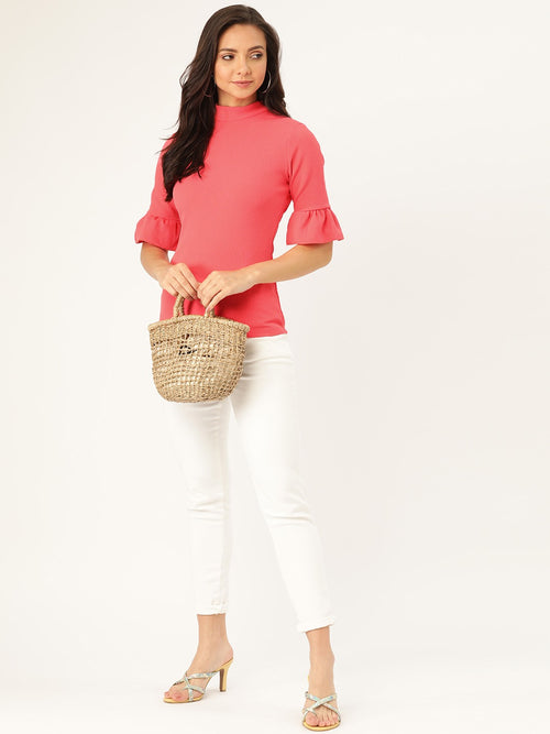 Veni Vidi Vici Coral Frilled Sleeve Top