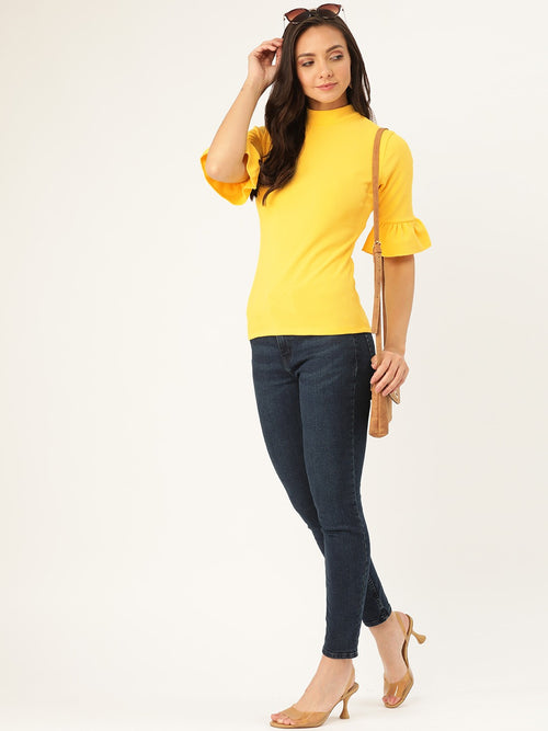 Veni Vidi Vici Yellow Frilled Sleeve Top