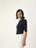 Veni Vidi Vici Navy Puff Sleeve Top