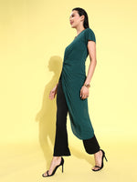 Veni Vidi Vici Dark Green Asymmetric Hem Long Top