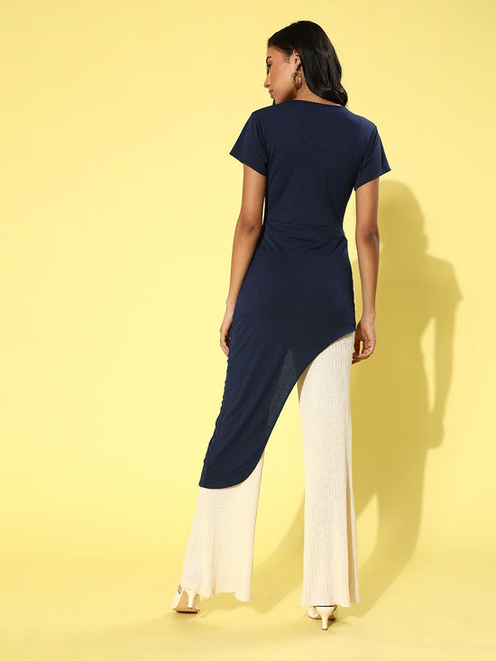 Veni Vidi Vici Navy Asymmetric Hem Long Top