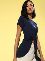 Veni Vidi Vici Navy Asymmetric Hem Long Top