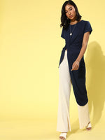 Veni Vidi Vici Navy Asymmetric Hem Long Top