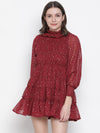 Razzing red with lining foil lurex print majestic women gathered dress