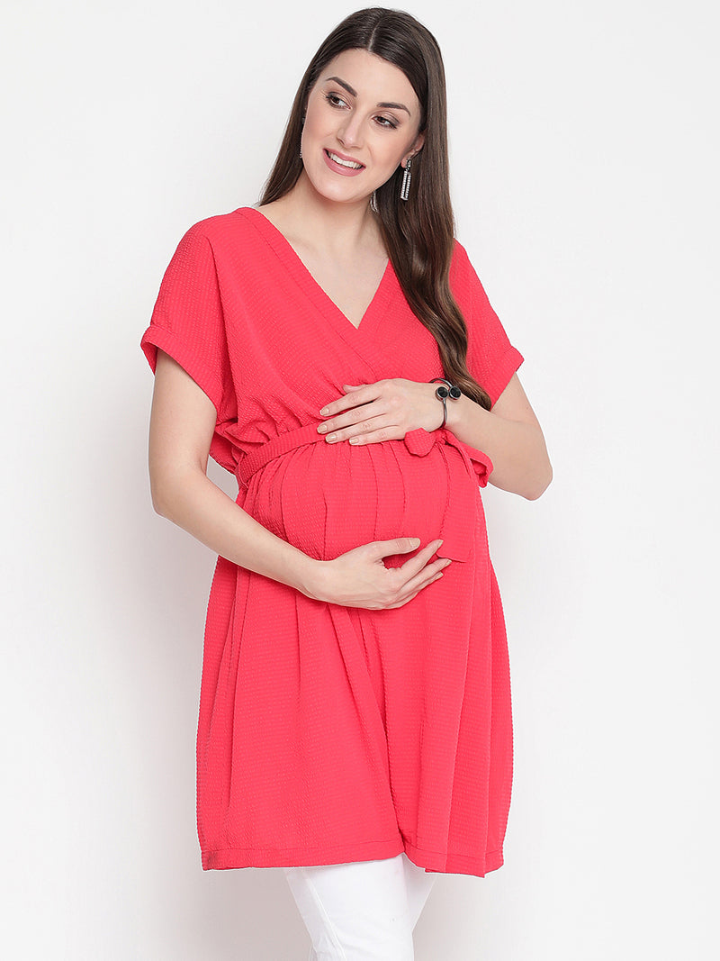 Marvel red tie-knot warp maternity tunic