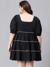 Women Plus Size Black Roun Neck Short Sleeve Cotton Dress