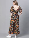Women Multicolor Floral Print Backless Tie-Knotted Elasticated Jumpsuit