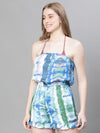 Women Multicolor Tie-Dye Print Elasticated Off -Shoulder Beachwear Playsuit