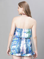 Women Multicolor Tie-Dye Print Elasticated Off -Shoulder Beachwear Playsuit