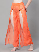 Women Solid Orange Elasticated Flared Straight Beachwear Pant