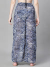 Women Blue Floral Print Elasticated Flared Straight Beachwear Pant