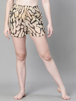 Women Brown Printed Elasticated Tie-up Beachwear Shorts