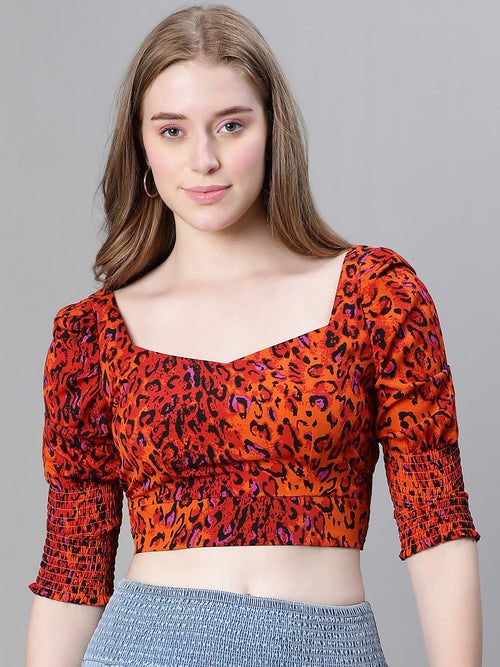 Women multicolor animal print broad neck crop top