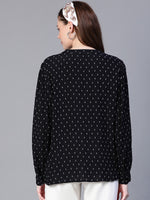Women Black Floral Print V-Neck Pleated Top