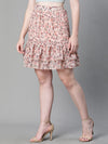 Women Peach Floral Print Elasticated Flared & Layered Short Party Wear Skirt