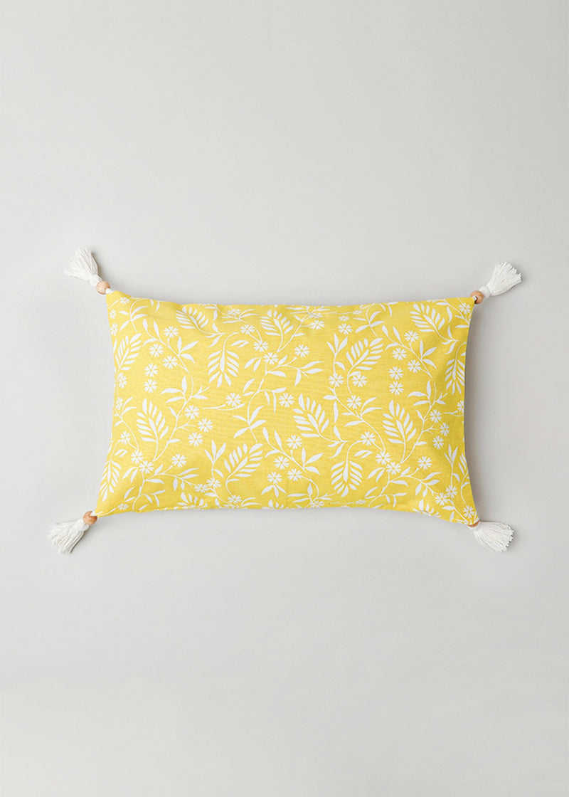Yellow Daisy Printed Cotton Cushion Cover - 12" x 20"