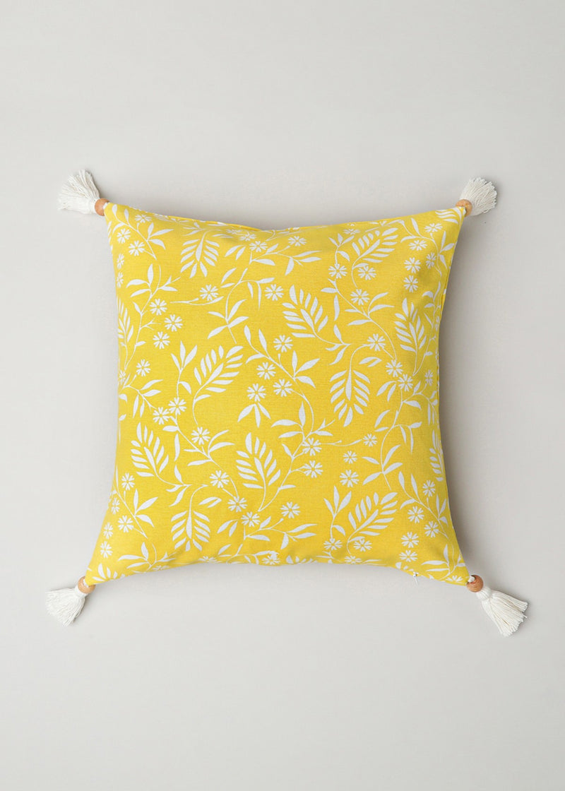 Yellow Daisy Printed Cotton Cushion Cover - 24" x 24"