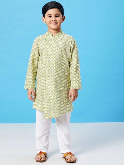 Boy's Wear Pro Printed Kurta Set Green