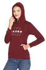 White Moon Hoodie Printed Casual/Sports Sweatshirt for women (Maroon)