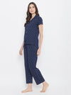Clovia Button Me Up Anchor Print Shirt & Pyjama Set in Navy- Cotton