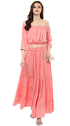 Aawari Rayon Two Piece Prom Dress For Girls and Women Peach