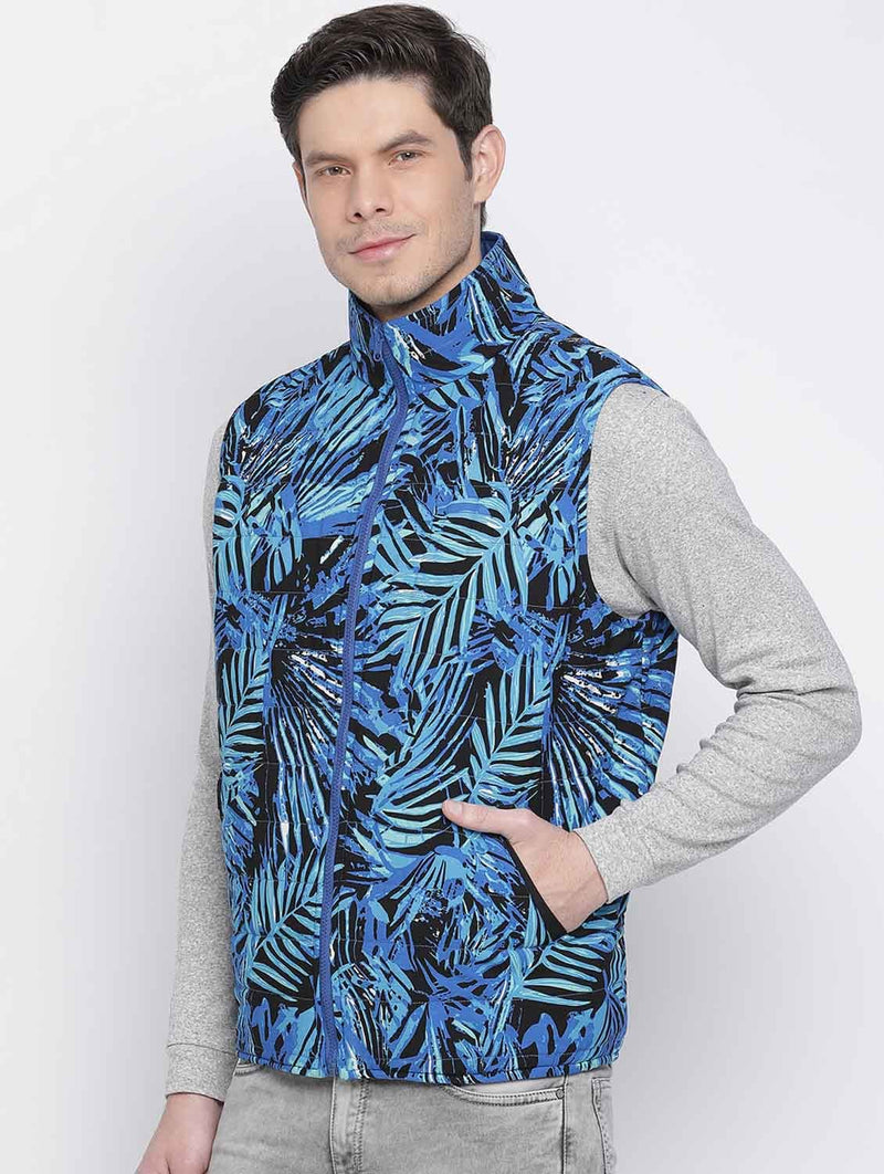Stylized Bright Blue Reversible Quilted Men Jacket