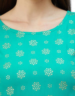 Persian Green Rayon Foil Print, Laced Kurti