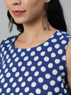Women Blue Polka Dots Printed Sleeveless Dress With Toll Doei Details