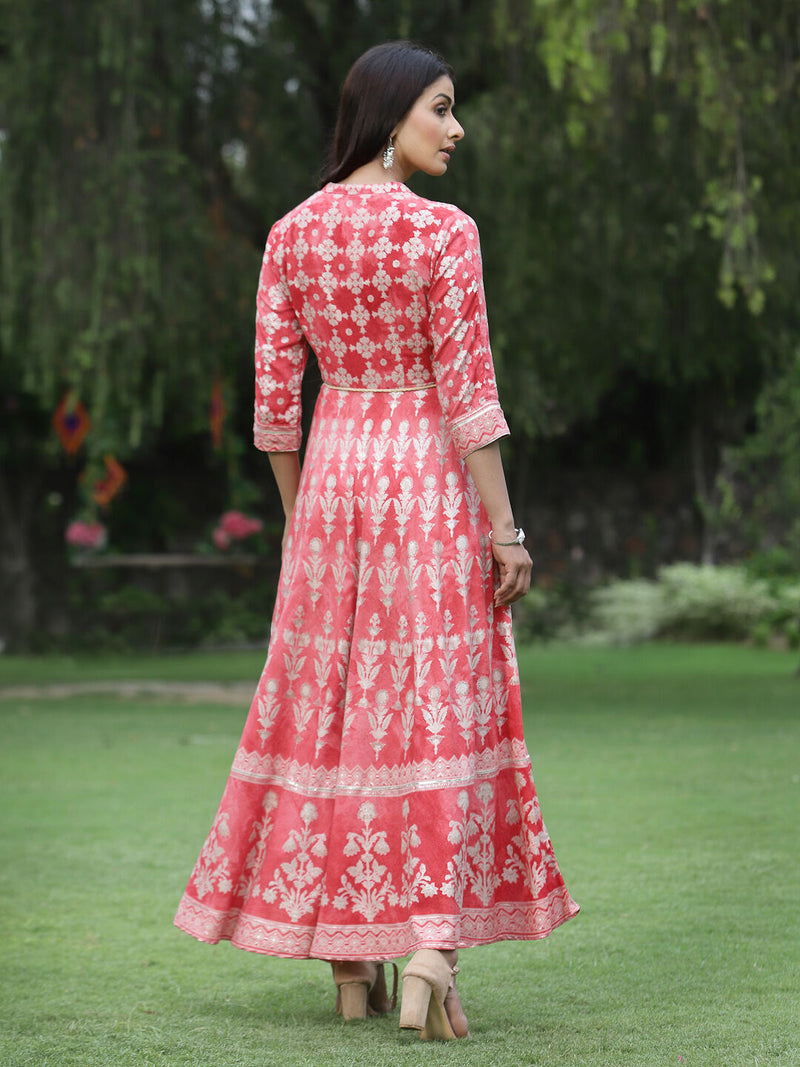 Juniper Women's Peach Rayon Printed Flared Dress