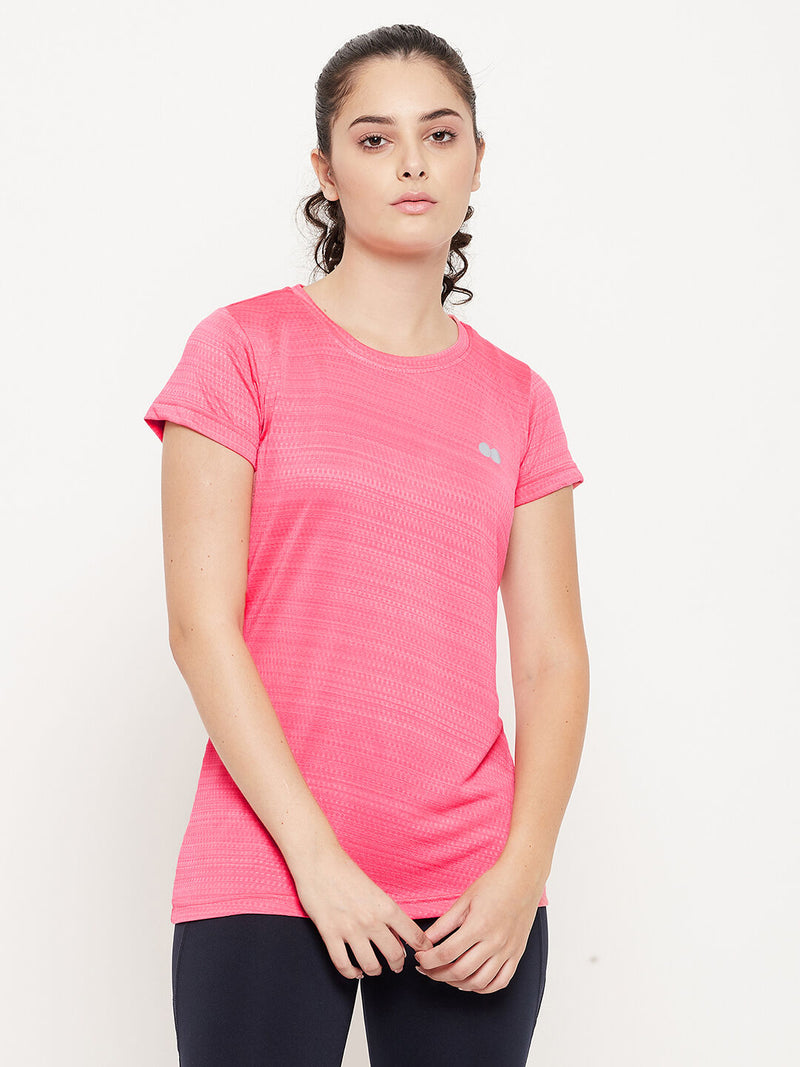 Clovia Comfort-Fit Active T-shirt in Salmon Pink