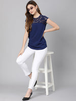 Acheiver Blue Laced Up Women Top