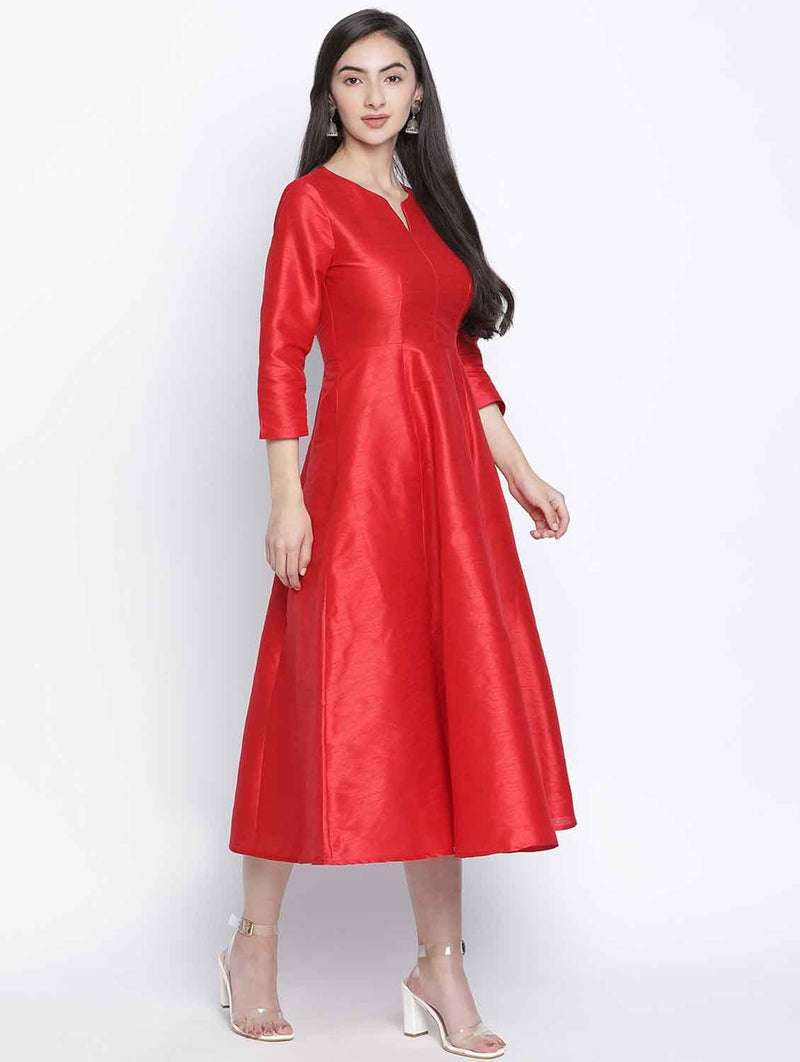 Red Glam Dupion Silk Women Long Dress