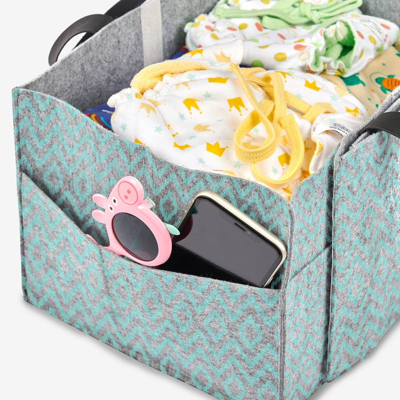 SuperBottoms Diaper Caddy | Diaper Organizer | Generously sized Diaper caddy organizer for crib | ( Ikat Shevron )