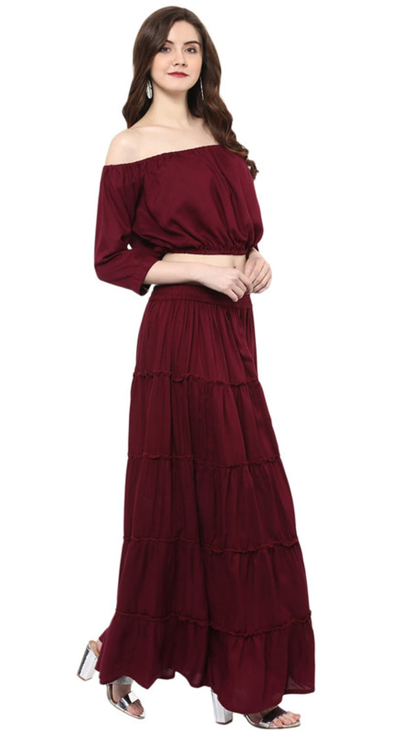 Aawari Rayon Two Piece Prom Dress For Girls and Women Wine