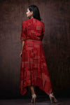Juniper Maroon Rayon Printed Asymmetric Dress With Belt