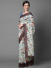 Sareemall Off White Casual Linen Printed Saree With Unstitched Blouse