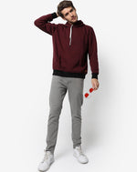 Campus Sutra Men's Maroon & Black Striped Regular Fit Sweatshirt With Hoodie For Winter Wear | Full Sleeve | Cotton Sweatshirt | Casual Sweatshirt For Man | Western Stylish Sweatshirt For Men