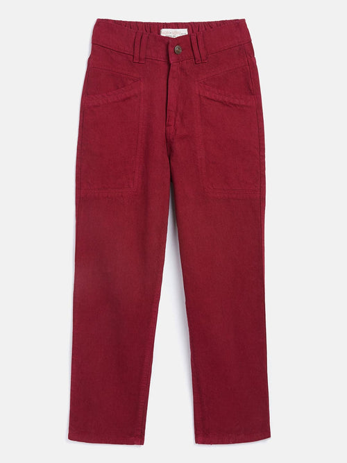 Girls Burgundy Front Pocket Straight Jeans