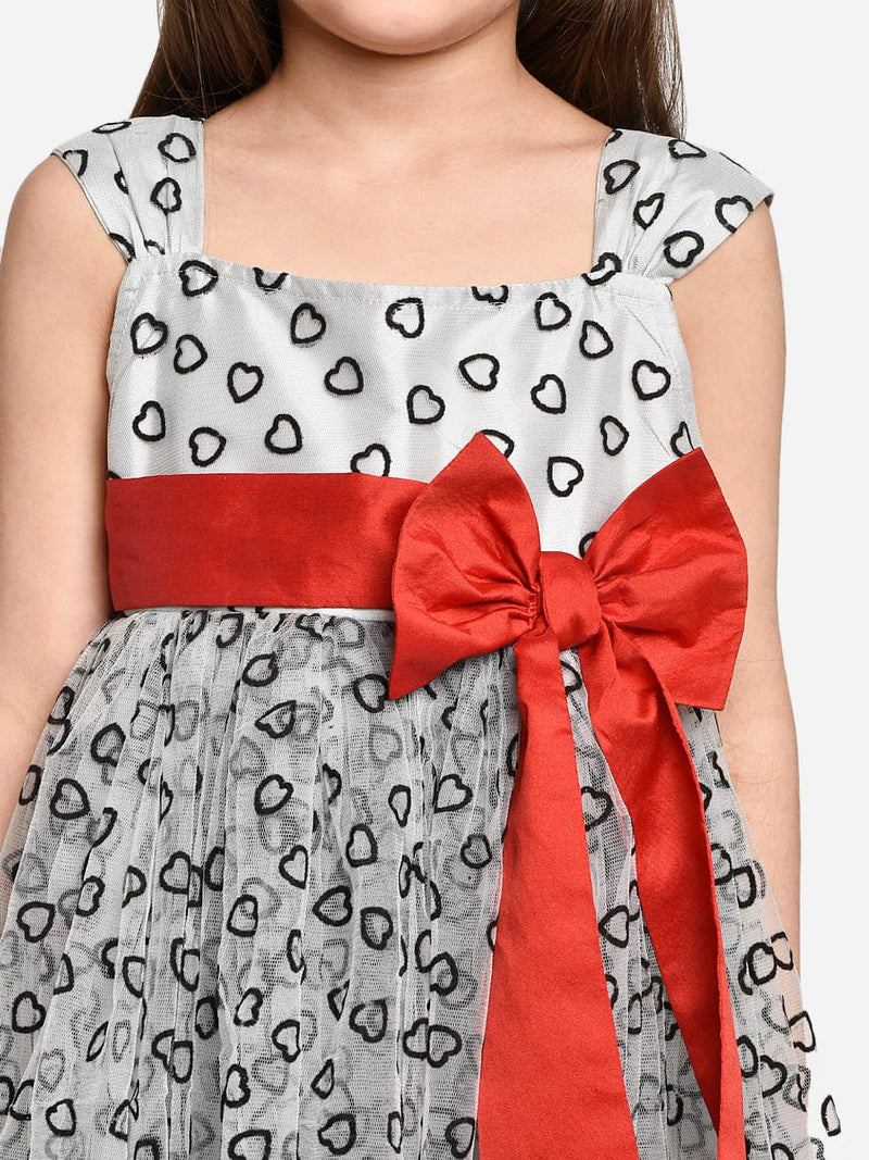 Jelly Jones light Grey Dress with Red Bow and Hair Band