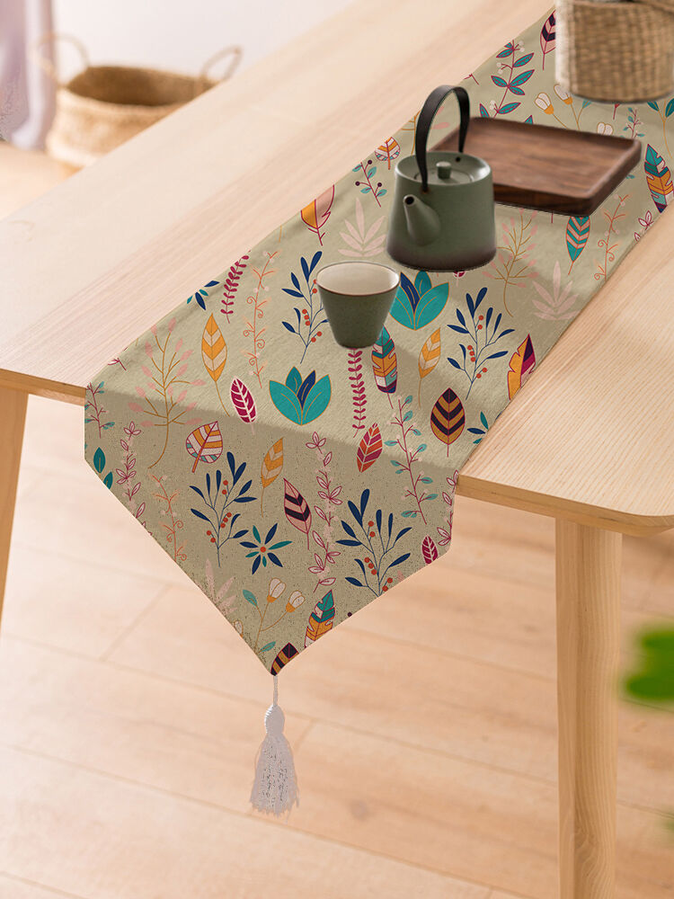 Forest Floral Printed Cotton Quality Canvas 6 Seater Table Runner (13 x 72 Inches)