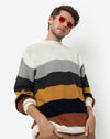 Campus Sutra Men's White & Tan Multicolour Colour-Blocked Regular Fit Sweater For Winter Wear | Round Neck | Full Sleeve | Woolen Sweater | Casual Sweater For Man | Western Stylish Sweater For Men