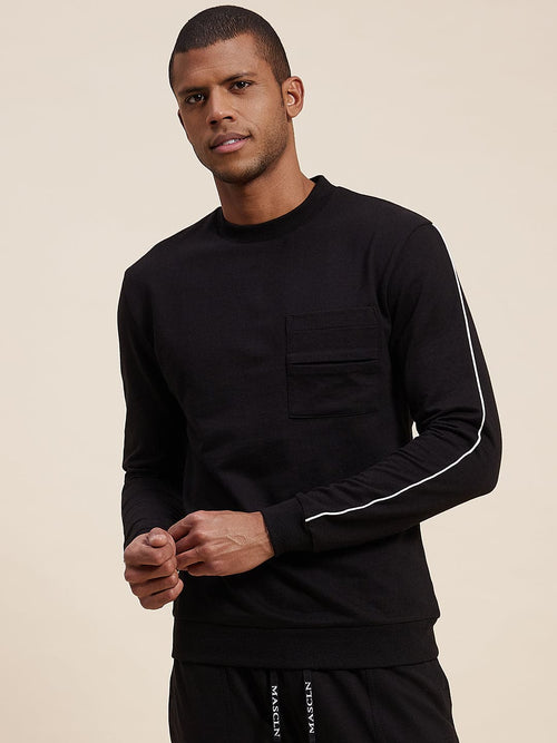 Men's Black Slim Fit Piping Detail Sweatshirt