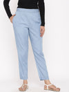 Juniper Blue Cotton Solid Straight Pants