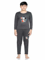 Thermals Boys Sets Round Neck Full Sleeves Solid Charcoal Melange
